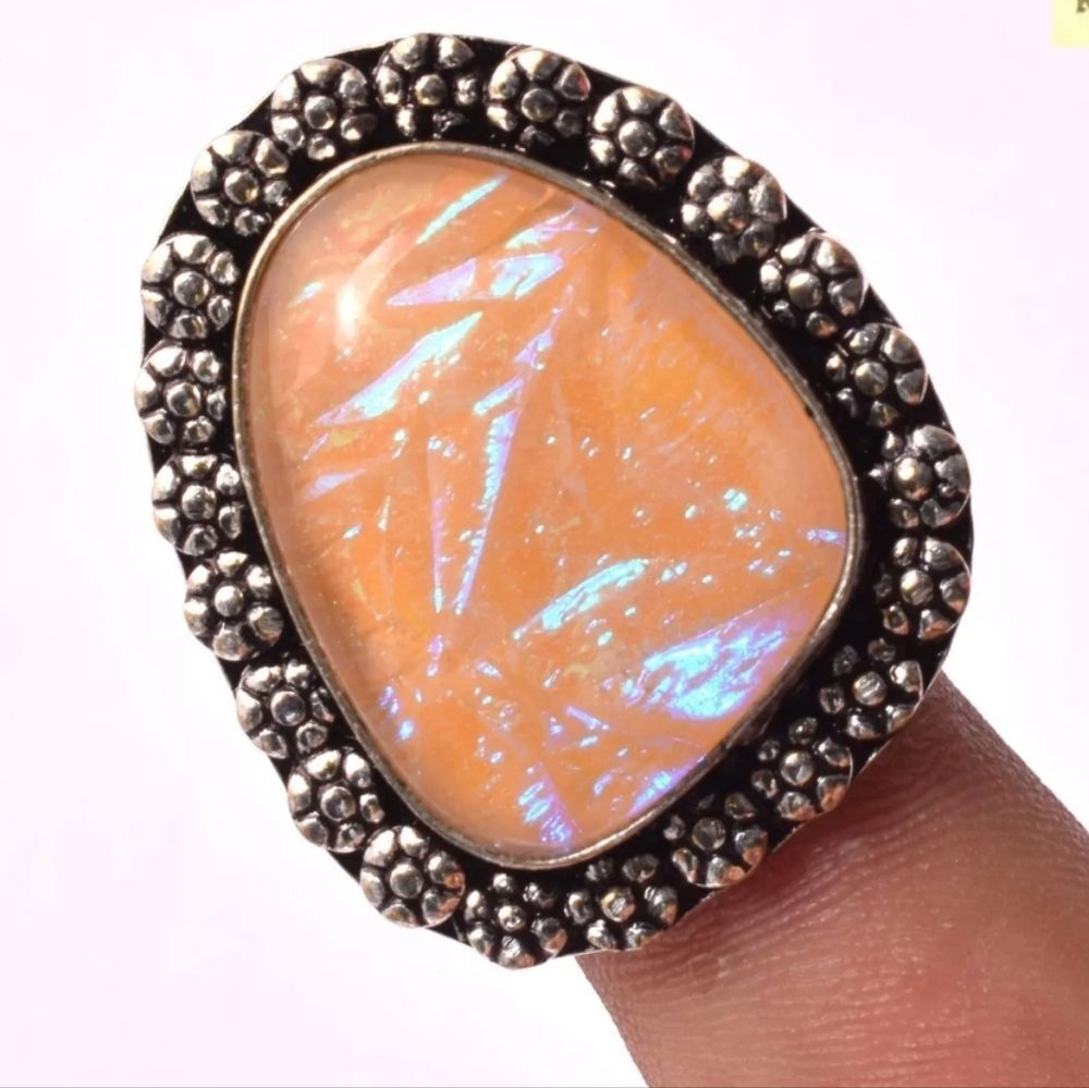 Gorgeous Large Dichroic Glass Ring - Size 7